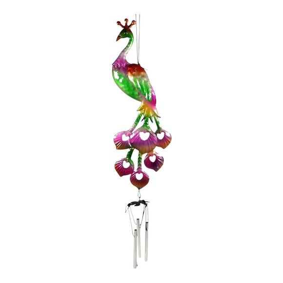 Trueliving Outdoors Vibrant Colorful Multicolor Peacock Bird Windchime Hearts - Picture 1 of 11